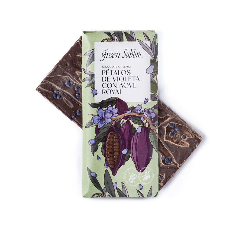 Chocolate artesano con pétalos de violeta y aove royal